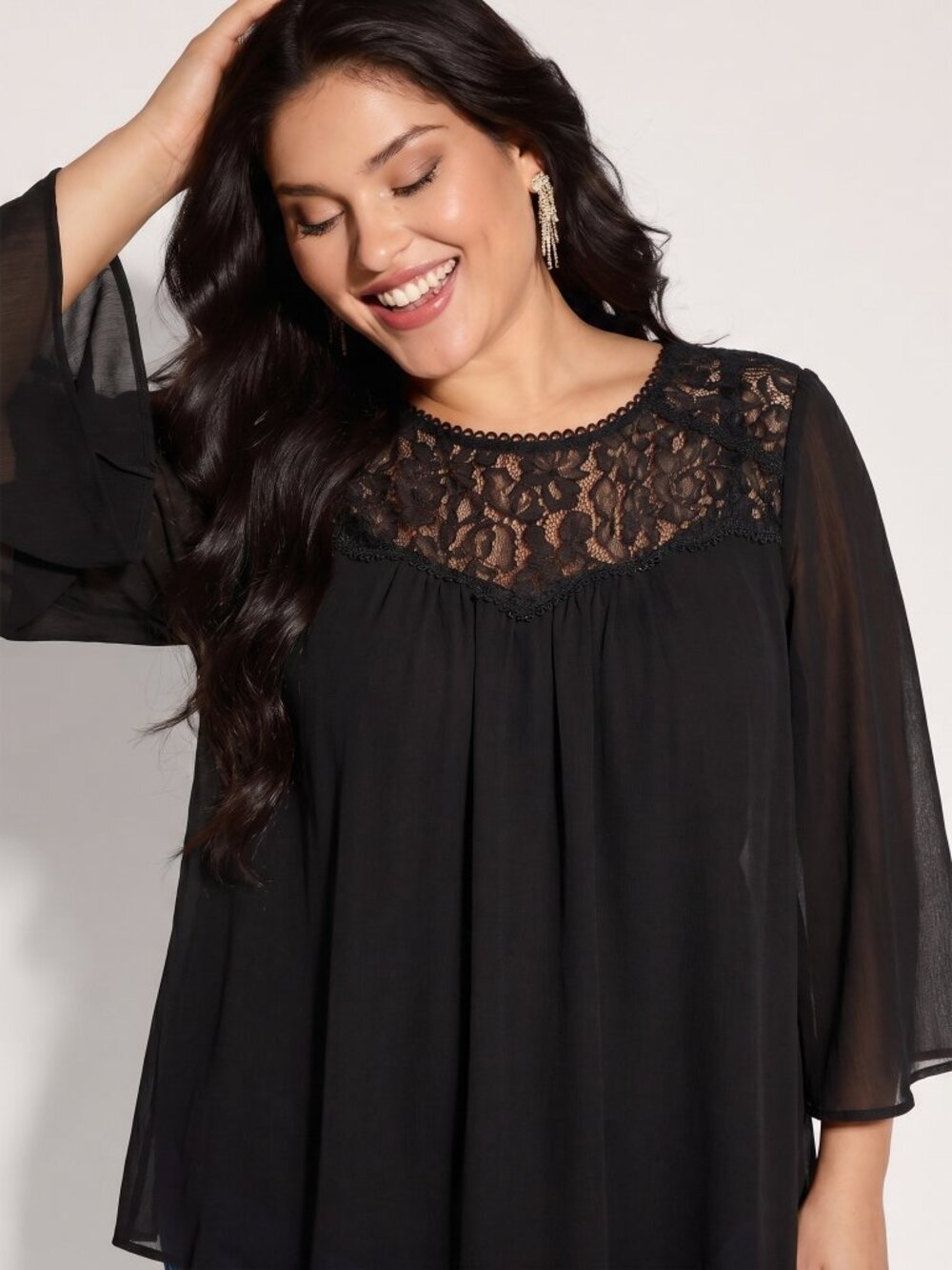 Torrid Crinkle Chiffon Lace Trim Top